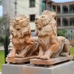 Majestic Lion 100cm Yellow Marble Garden Statue