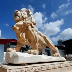 Majestic Lion 120cm Yellow Marble Garden Statue v1