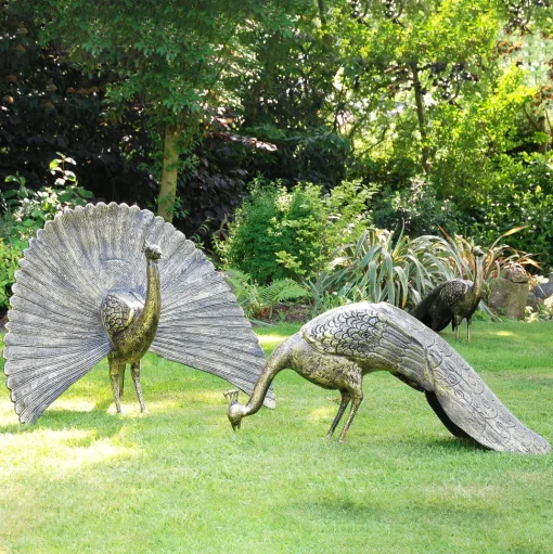 Majestic Peacocks Life-Size Bronze Metal Garden Statues