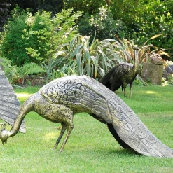 Majestic Peacocks Life-Size Bronze Metal Garden Statues