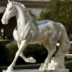 Majestic Stallion 200cm White Marble Garden Statue