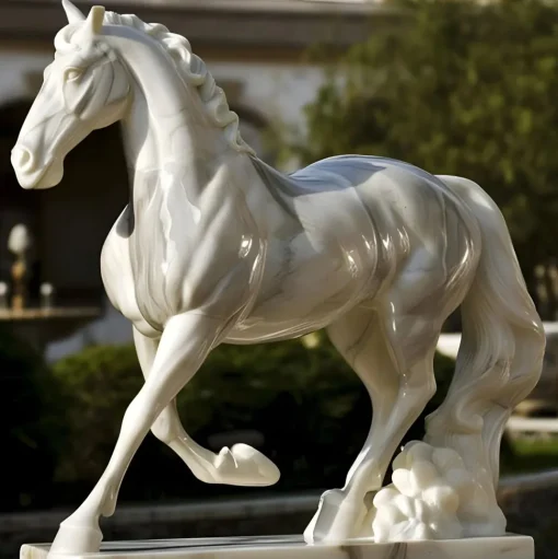 Majestic Stallion 200cm White Marble Garden Statue