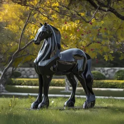 Midnight Stallion 200cm Black Marble Garden Statue