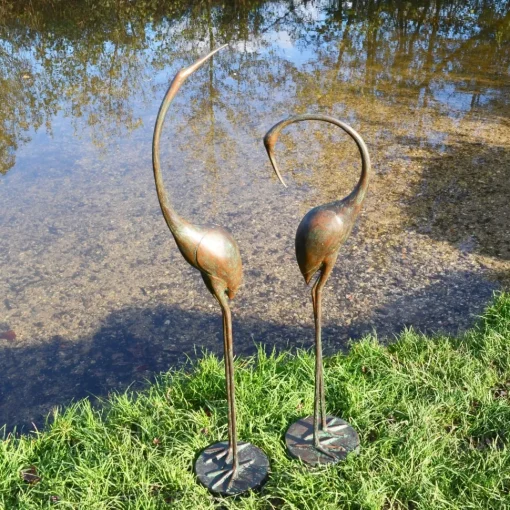 Modern Cranes Bronze Metal Garden Ornaments