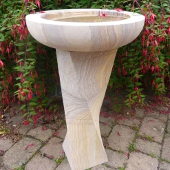 Modern Twisting Rainbow Sandstone Birdbath - Garden Bird Bath