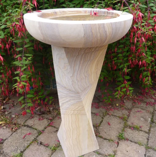 Modern Twisting Rainbow Sandstone Birdbath - Garden Bird Bath