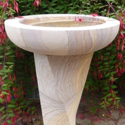Modern Twisting Rainbow Sandstone Birdbath - Garden Bird Bath