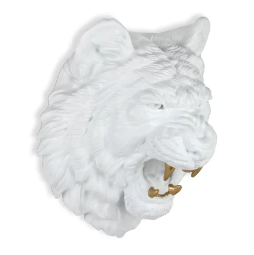 Mystic Tiger 37cm White Resin Wall Sculpture
