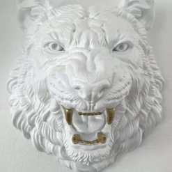 Mystic Tiger 37cm White Resin Wall Sculpture