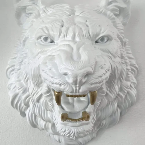Mystic Tiger 37cm White Resin Wall Sculpture