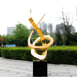 Orbital Motion 250cm Gold Metal Garden Sculpture