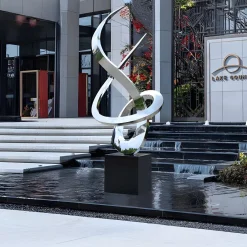 Orbital Motion 250cm Silver Metal Garden Sculpture