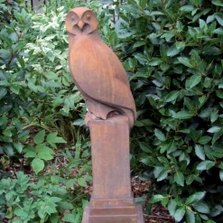 Owl Modern Stone Garden Statue (Rust)