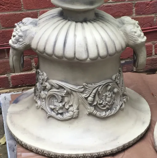 Pair of Grecian Stone Garden Planter Urns on Pedestals