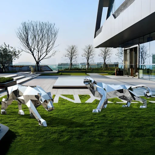 Panther 71cm Geometric Metal Garden Sculpture
