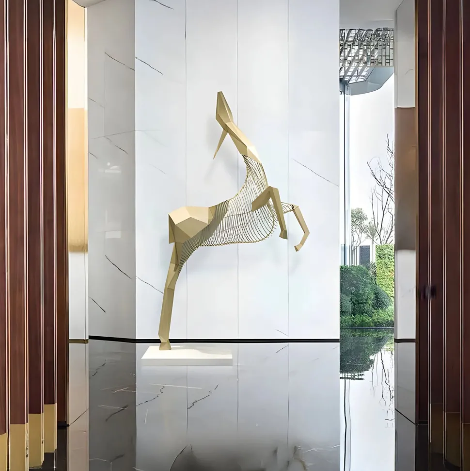 Phantom Deer 200cm Gold Metal Garden Sculpture