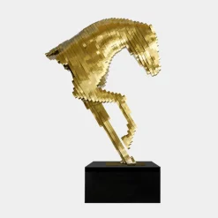 Pixel Horse 250cm Gold Metal Garden Sculpture