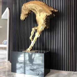 Pixel Horse 250cm Gold Metal Garden Sculpture