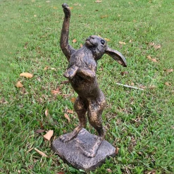 Playful Hare 65cm Bronze Resin Garden Ornament v2