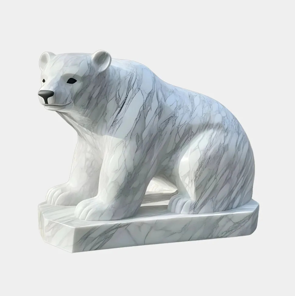 Polar Bear 50cm White Marble Garden Statue v2