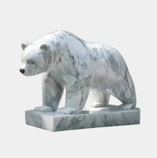 Polar Bear 65cm White Marble Garden Statue v2