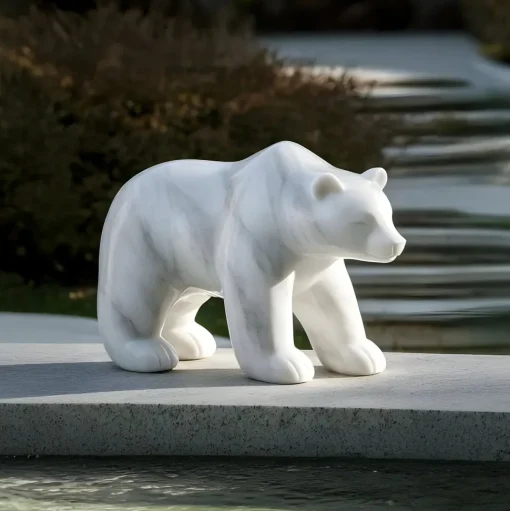 Polar Bear 50cm White Marble Garden Statue v3
