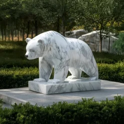 Polar Bear 65cm White Marble Garden Statue v2