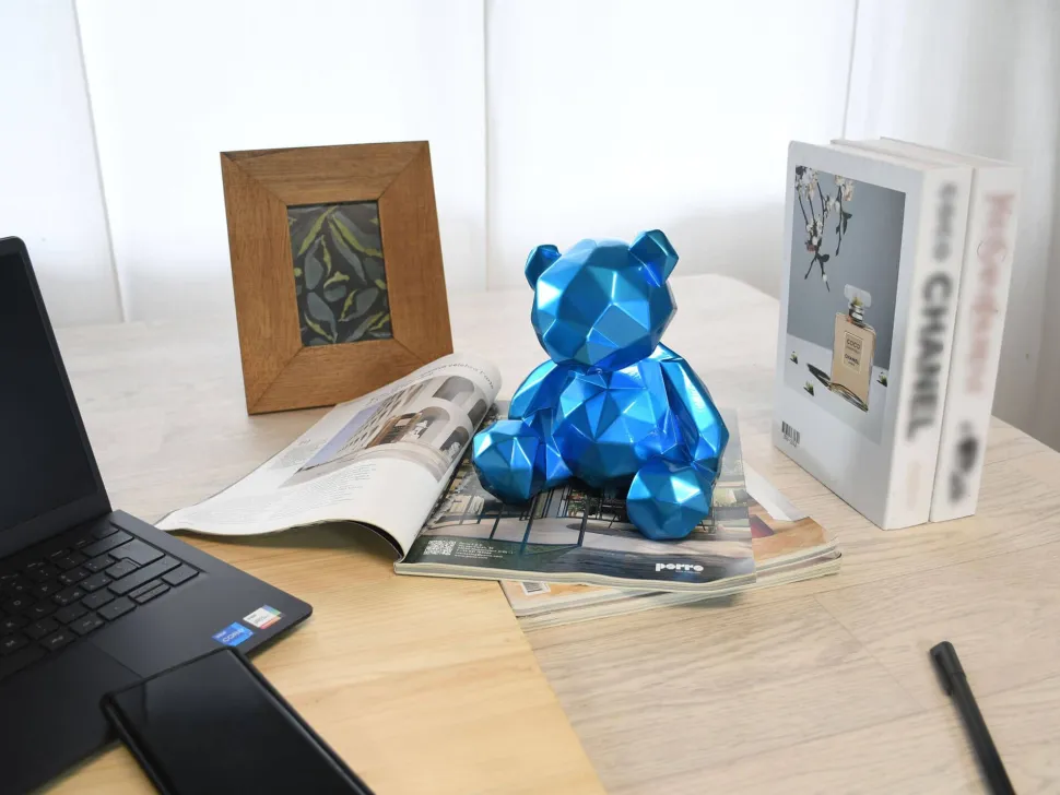 Polygon Bear 20cm Blue Resin Indoor Sculpture