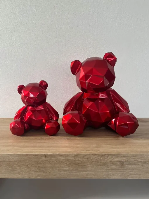 Polygon Bear 30cm Red Resin Indoor Sculpture