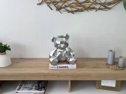 Polygon Bear 30cm Silver Resin Indoor Sculpture