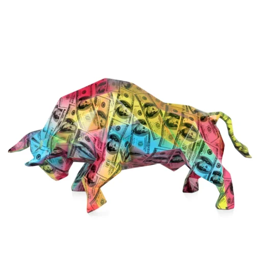 Polygon Bull 25cm Multicoloured Resin Indoor Sculpture