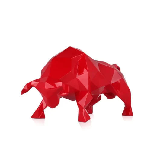 Polygon Bull 25cm Red Resin Indoor Sculpture
