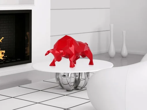 Polygon Bull 25cm Red Resin Indoor Sculpture