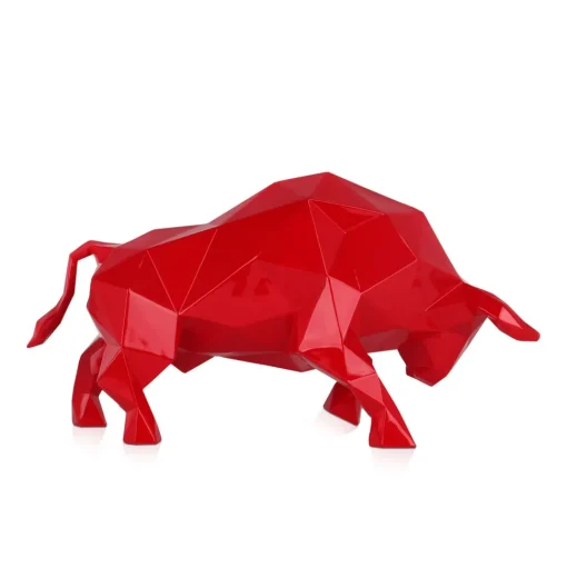 Polygon Bull 25cm Red Resin Indoor Sculpture