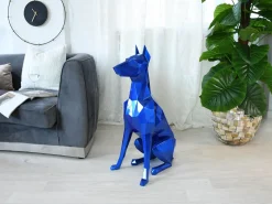 Polygon Doberman 82cm Blue Resin Indoor Sculpture