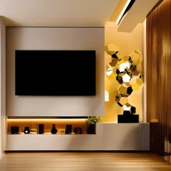 Polygon Fusion 104cm Gold Metal Indoor Sculpture