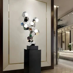 Polygon Fusion 104cm Silver Metal Indoor Sculpture