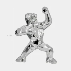 Polygon Gorilla 50cm Chrome Resin Indoor Sculpture