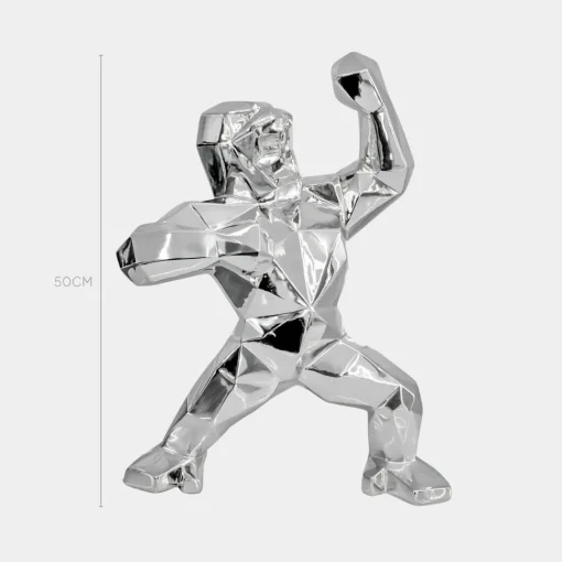 Polygon Gorilla 50cm Chrome Resin Indoor Sculpture