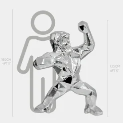Polygon Gorilla 135cm Chrome Resin Indoor Sculpture