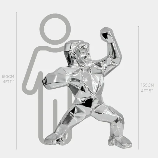 Polygon Gorilla 135cm Chrome Resin Indoor Sculpture
