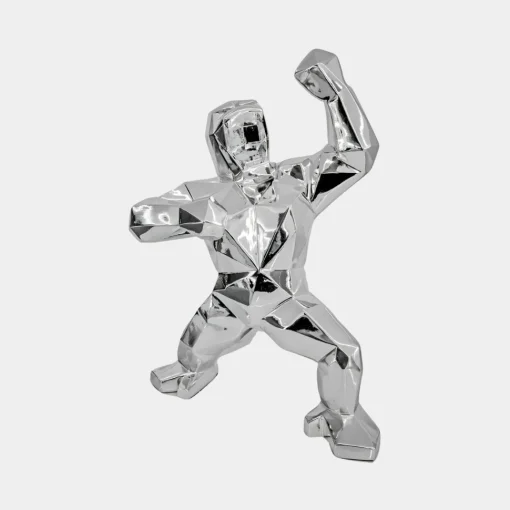 Polygon Gorilla 50cm Chrome Resin Indoor Sculpture