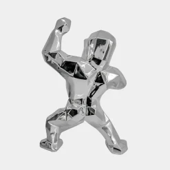 Polygon Gorilla 50cm Chrome Resin Indoor Sculpture