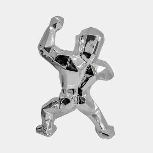 Polygon Gorilla 50cm Chrome Resin Indoor Sculpture