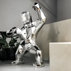 Polygon Gorilla 50cm Chrome Resin Indoor Sculpture