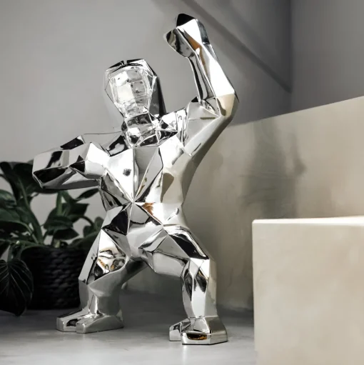 Polygon Gorilla 50cm Chrome Resin Indoor Sculpture