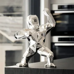 Polygon Gorilla 50cm Chrome Resin Indoor Sculpture