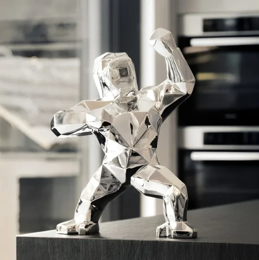 Polygon Gorilla 50cm Chrome Resin Indoor Sculpture