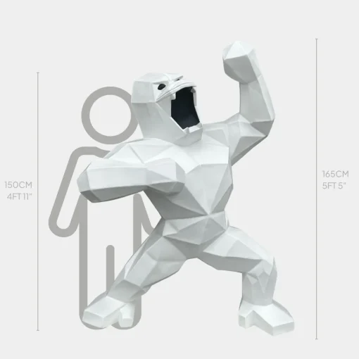 Polygon Gorilla 165cm White Resin Indoor Sculpture