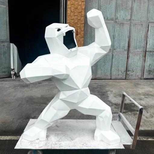 Polygon Gorilla 165cm White Resin Indoor Sculpture